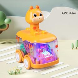 Baby Animal Car Toys, Toddler Press And Go Cars With Lights, Wind Up Pull Back Toy Cars deer With Light Up