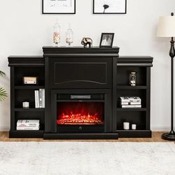 Modern 70 Inch Fireplace TV Stand With Bookcase Shelves, Large Entertainment Center For Flat Screens, Storage Media Modern 70 Inch Fireplace TV Stand With Bookcase Shelves, Large Entertainment Center For Flat Screens, Storage Media