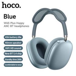 W65 Plus Over Ear Wireless Bluetooth Headphones, ANC Noise Canceling Sport Headsets, Hifi Sound Big Earphone blue