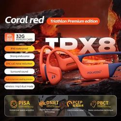 POLVCDG X16 Bone Conduction Waterproof Headphones 32GB Bluetooth 5.4 coral Red x16