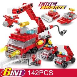 Heavy Engineering Cement Mixer & Police Car Toy Gift, Fire Engine Mini Loader Truck Brick Building Blocks Set fire Brigade