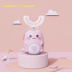 Kids U Shaped Electric Toothbrush 360 Smart Cartoon Silicone Toothbrush, Rechargeable & Sonic For Children 6 12 Years Old Pink