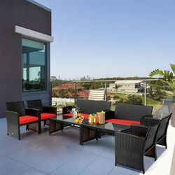 4 Piece Patio Rattan Cushioned Furniture Set Weather Resistant Outdoor Indoor Seating With Tempered Glass Table 4 Piece Patio Rattan Cushioned Furniture Set Weather Resistant Outdoor Indoor Seating With Tempered Glass Table