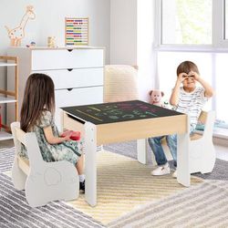 Kids Wooden Activity Table & Chairs Set, 4 in 1 Storage Play Desk With Detachable Blackboard For Toddlers Kids Wooden Activity Table & Chairs Set, 4 in 1 Storage Play Desk With Detachable Blackboard For Toddlers