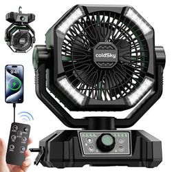 8 Speed Camping Fan With 4 LED Lantern, Portable Outdoor Desk Fan For Camping Tents & Fishing Trips green