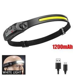 USB Rechargeable COB LED Headlamp, Induction Sensor Head Lamp With Built in Battery For Camping, Fishing, Hiking white 1200mah