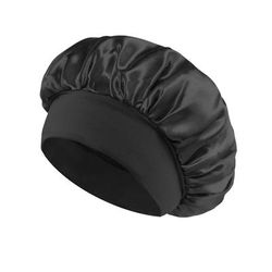 Soft Silk Satin Lined Bonnet For Sleeping, Large Satin Hair Bonnet For Women, Shower Cap & Hair Wrap For Long Hair black