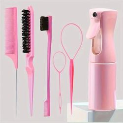 Professional Hair Brush Set Salon Hair Brush Kit For Women With Spray Bottle & Edge Control Comb pink