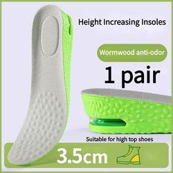 Shock Absorbing Height Increase Insoles, Air Cushion Inserts, Breathable, Sweat & Odor Control Comfort Insoles 3.5cm Gray Green 35 36