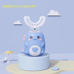 Kids U Shaped Electric Toothbrush 360 Smart Cartoon Silicone Toothbrush, Rechargeable & Sonic For Children 6 12 Years Old Blue