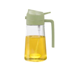 2 in 1 Glass Oil Spray Bottle & Pour Spout Nozzle, Dual Purpose For BBQ, Baking, Camping green
