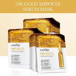 Gold Essence Face Masks, Hydrating & Brightening Facial Skincare Sheet Mask For Delicate Skin Rejuvenation 10pcs 24k Gold Mask