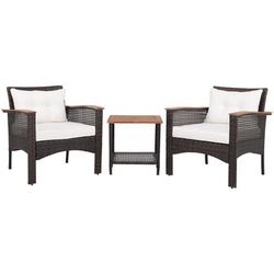 Outdoor Patio Rattan Furniture Set With Acacia Wood Tabletop, PE Wicker Sofa Set With Armrests & Coffee Table Outdoor Patio Rattan Furniture Set With Acacia Wood Tabletop, PE Wicker Sofa Set With Armrests & Coffee Table