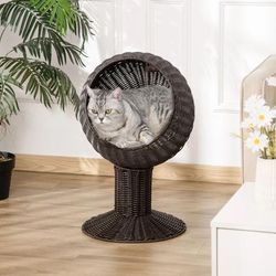 27" Rattan Wicker Elevated Cat House Cozy Kitty Scratch House With Plush Cushion, Boho Pet Bed 27" Rattan Wicker Elevated Cat House Cozy Kitty Scratch House With Plush Cushion, Boho Pet Bed