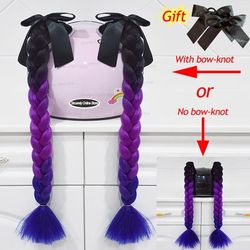 Twist Dual Pigtail Wig For Motorcycle Helmet, Women Braided Hairpiece With Sucker Attachment For Motorbike Helmets 2pcs C10(no Helmet)