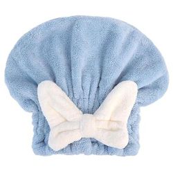 Super Absorbent Bowknot Dry Hair Hat Quick Drying Shower Cap For Women With Striped Pattern blue