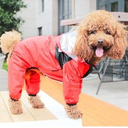 Waterproof Dog Raincoat Pet Jumpsuit With Dog Face Design Water Resistant Dog Jacket For Small & Medium Breeds red s