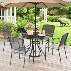 5 Piece Metal Outdoor Dining Set Round Table Stackable Chairs, Grey Patio Furniture For Garden, Deck, Backyard, Bistro 5 Piece Metal Outdoor Dining Set Round Table Stackable Chairs, Grey Patio Furniture For Garden, Deck, Backyard, Bistro