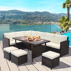 Cozy Wicker Patio Furniture Set, 7 Piece Hand Woven Rattan Sofa & Table For Outdoor Relaxation Cozy Wicker Patio Furniture Set, 7 Piece Hand Woven Rattan Sofa & Table For Outdoor Relaxation