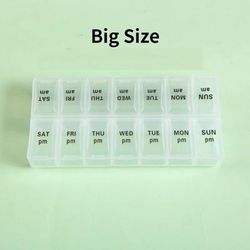 New Weekly Pill Organizer, Portable 7 Day Travel Pill Case With 14 Grids For Vitamins, Medicine & Fish Oil Tablets transparent L