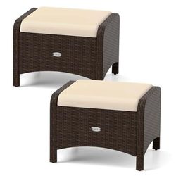 Weather Resistant Outdoor Patio PE Wicker Ottomans With Removable Cushions, Versatile Seating Or Footrests Weather Resistant Outdoor Patio PE Wicker Ottomans With Removable Cushions, Versatile Seating Or Footrests