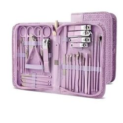 Professional Stainless Steel Manicure And Pedicure Set Grooming Kit With Scissors And Nail Tools 32pcs Purple