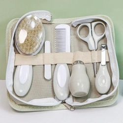 6 Piece Baby Grooming Kit Newborn Care Set With Nail Clippers, Nasal Aspirator, Brush & More khaki