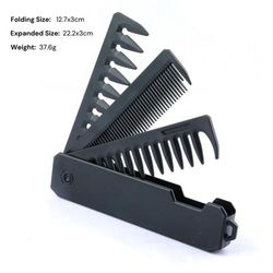 2 In 1 Pocket Folding Comb Wide Tooth & Dense Tooth Beard Comb For Barber, Hair Clipper, & Salon Styling black