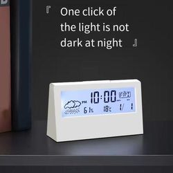 Digital Weather Display Alarm Clock With Thermo Hygrometer white Night Light