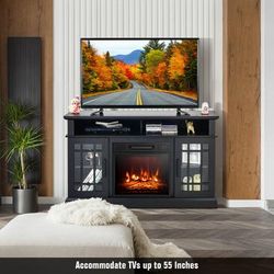 48 Inch Fireplace TV Stand With 18 Inch Electric Insert Heater, Cabinet Storage & Remote Control For TVs Up To 55 Inch 48 Inch Fireplace TV Stand With 18 Inch Electric Insert Heater, Cabinet Storage & Remote Control For TVs Up To 55 Inch