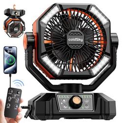 8 Speed Camping Fan With 4 LED Lantern, Portable Outdoor Desk Fan For Camping Tents & Fishing Trips orange