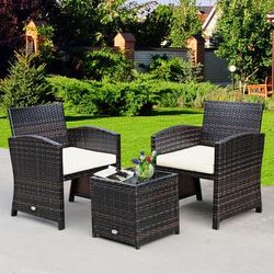 3 Piece PE Rattan Wicker Furniture Set With Cushion Sofa & Coffee Table For Garden 3 Piece PE Rattan Wicker Furniture Set With Cushion Sofa & Coffee Table For Garden