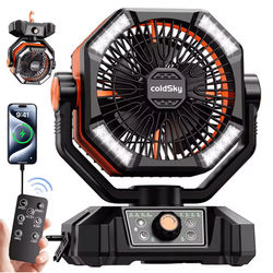 20000mAh Portable Camping Fan With LED Lantern 8 Speed Outdoor Battery Fan orange