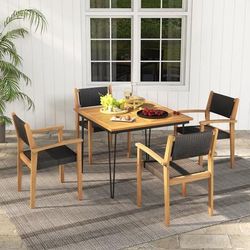 Outdoor Stackable Wicker Dining Chairs, Set Of 2 With Ergonomic Support & Acacia Wood Base Outdoor Stackable Wicker Dining Chairs, Set Of 2 With Ergonomic Support & Acacia Wood Base