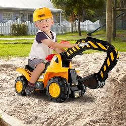 Kids Ride On Push Car Bulldozer Digger Toy With Safety Helmet And Working Shovel, Realistic Excavator Playset Kids Ride On Push Car Bulldozer Digger Toy With Safety Helmet And Working Shovel, Realistic Excavator Playset
