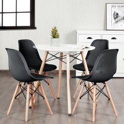 4 Piece Modern Plastic Hollow Chair Set With Wood Leg Ergonomic & Stylish Dining Chairs 4 Piece Modern Plastic Hollow Chair Set With Wood Leg Ergonomic & Stylish Dining Chairs