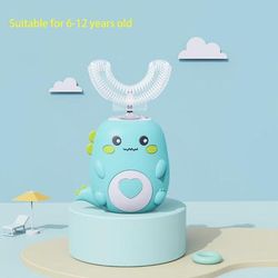 Kids U Shaped Electric Toothbrush 360 Smart Cartoon Silicone Toothbrush, Rechargeable & Sonic For Children 6 12 Years Old Green