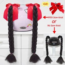 Twist Dual Pigtail Wig For Motorcycle Helmet, Women Braided Hairpiece With Sucker Attachment For Motorbike Helmets 2pcs 1b(no Helmet)