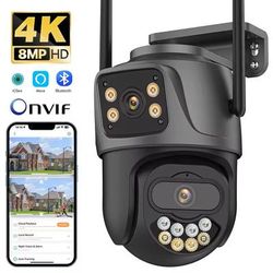 Dual Lens 8MP Outdoor WiFi Security Camera With Auto Tracking 8mp eu Plug + 64gb Card