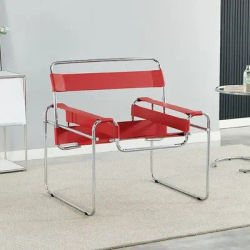 Nordic Vassili Leisure Chair Single, Medieval Industrial Style Network Frame With Bauhaus Saddle Leather red