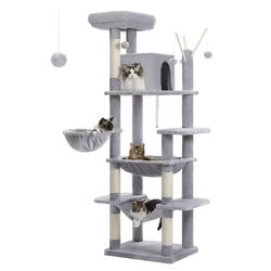 Large Cat Tree Tower For Indoor Cats With Plush Condo Perches Scratching Posts And Hideaway Caves amt0240gy