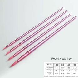 Watercolor Brush Pointed Round Flat Head Soft Hair Set, Ergonomic Nylon Brushes For Beginner's Art Student Hand Drawn pink Round Head 4pcs