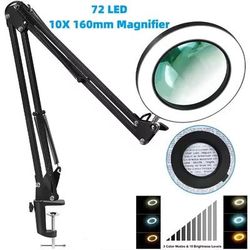 72 LED 8X 10X Illuminated Magnifying Lamp Precision Lighting For Crafts, Repairs & Beauty white long