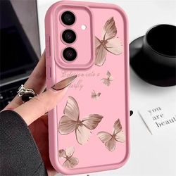 Trendy Gold Butterfly TPU Phone Case Stylish Protective Cover For Samsung Galaxy pink for Samsung A14 5g