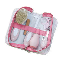 6 Piece Baby Grooming Kit Newborn Care Set With Nail Clippers, Nasal Aspirator, Brush & More pink