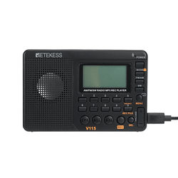 RETEKESS V115 Portable Radio With FM AM SW Bands Rechargeable USB MP3 Recorder And Speaker For Home And Travel black