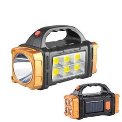 Portable Powerful USB Rechargeable Flashlight With Solar LED Light & COB Work Light For Outdoor Adventures 6cob Golden