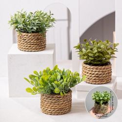 FLOWER Green Artificial Plants Small Potted Eucalyptus Grass Mound Material Woven Home Decoration For Indoor, Office plant 1