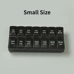 New Weekly Pill Organizer, Portable 7 Day Travel Pill Case With 14 Grids For Vitamins, Medicine & Fish Oil Tablets black S