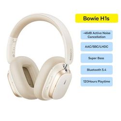 Baseus Bowie H1s Bluetooth 5.4 Wireless Headphones, Hi Res Over Ear Headset, 46dB ANC, Spatial Audio, 120H Playback bowie H1s White
